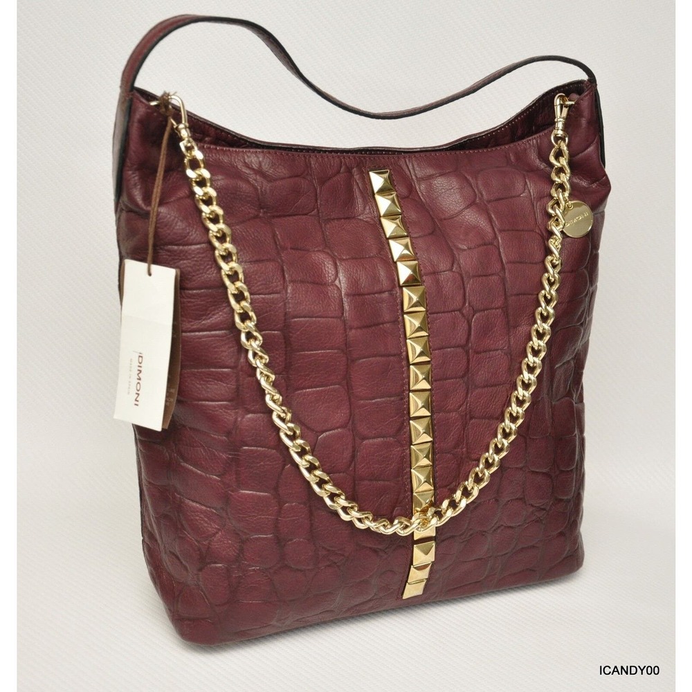 Dimoni Spain COCO Croco Leather Tote Shoulder Bag Handbag Hobo Bordeaux Nwt